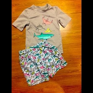 Boys 5T swim trunks and rash guard